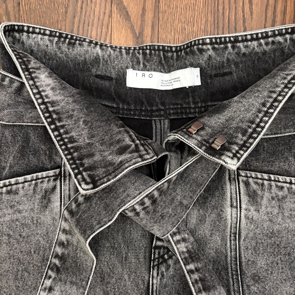 IRO Paris Vieno Denim Belted High Rise Tapered Leg Paperbag Jeans, size FR36/US4